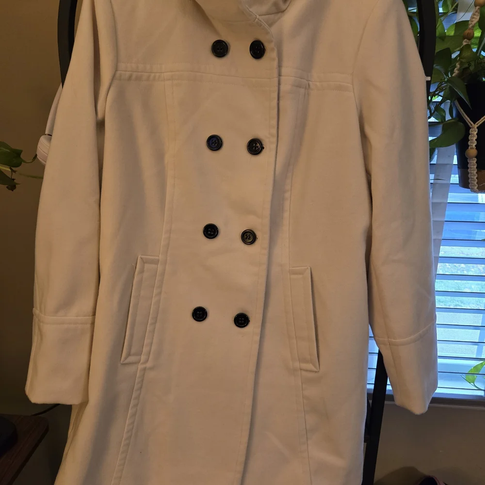 Womens Cream Pea Coat Ashley Stewart Coat Size 14/16 Casual Dress Classic Soft - Picture 8 of 13